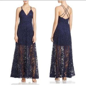 [Aqua] Navy Lace Maxi Dress
